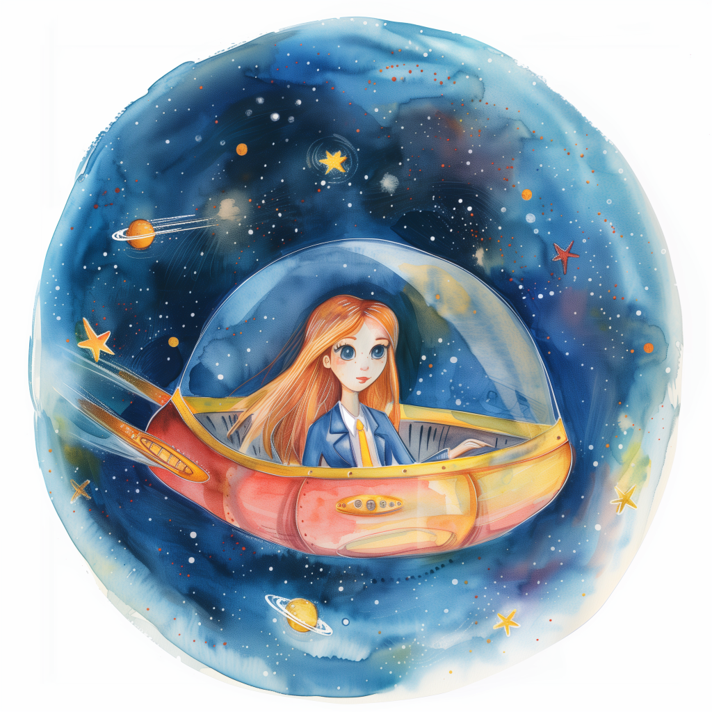 Illustration - femmes HPI dans son vaisseau spatial qui peut symboliser la solitude, la suradaptation, la carapace