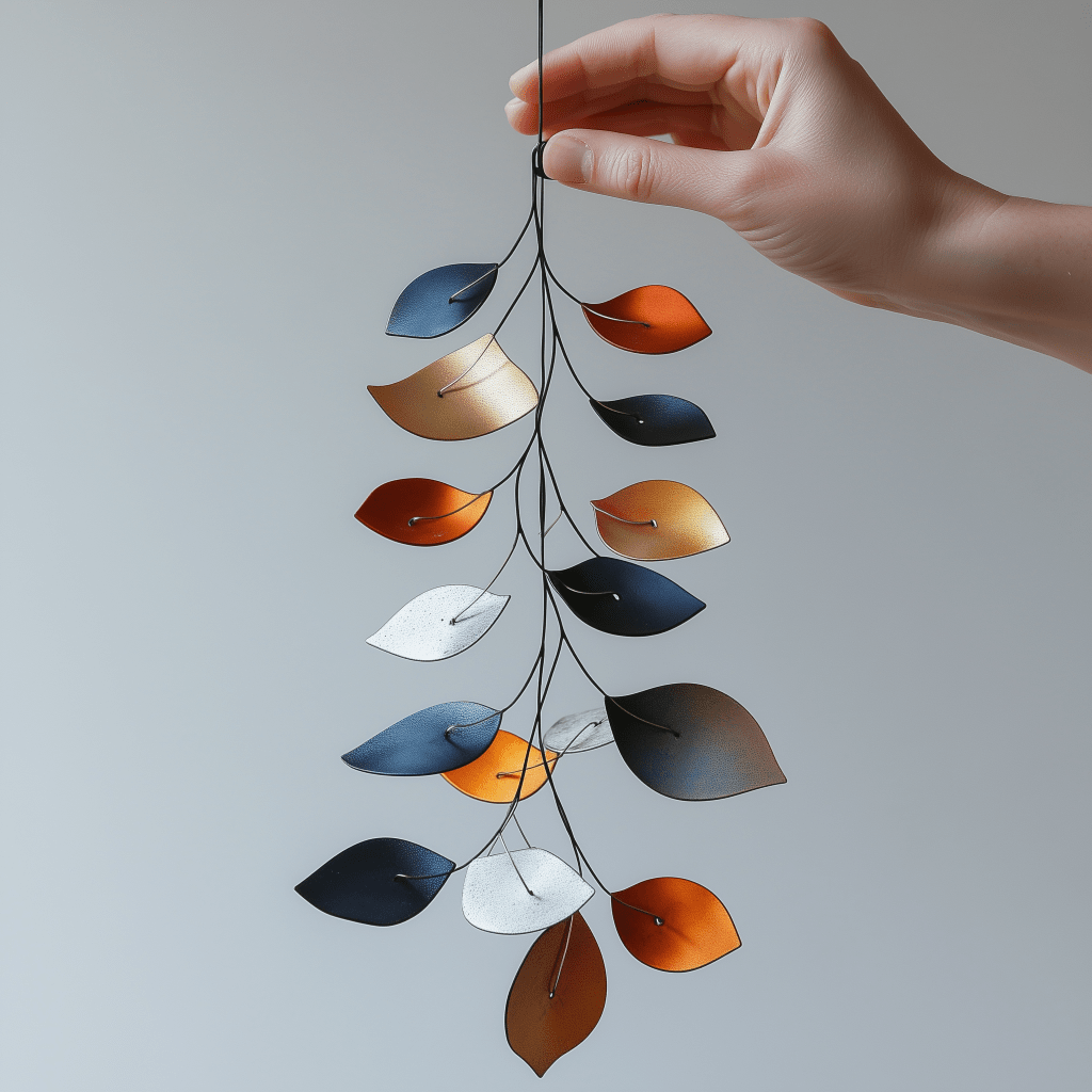 Mobile cinétique inspiré de Calder en cours de rééquilibrage, transition visible du désordre vers l'harmonie, symbolisant la recalibration par le coaching
